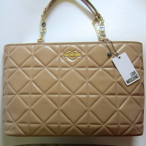 Love Moschino Vegan Leather Quilted Zip Closure Shoulder Handbags Tote - Picture 2 of 7